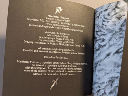 Title and credits page of Manifester Monsters, limited edition Hollow Press release