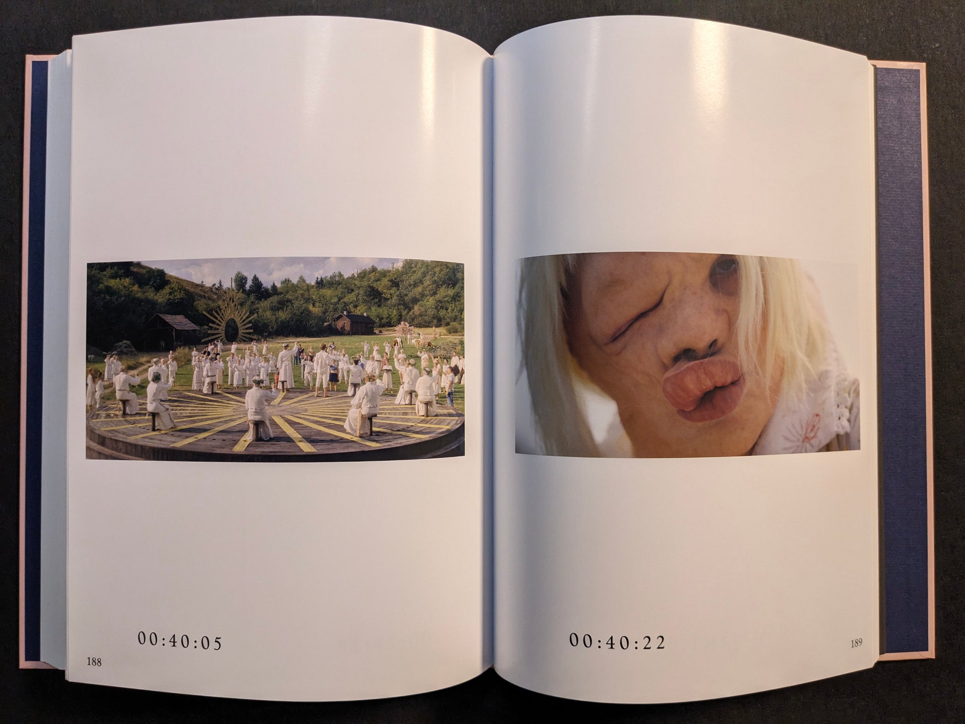 Interior spread with film stills from Midsommar, including a ritual gathering and a close-up portrait.