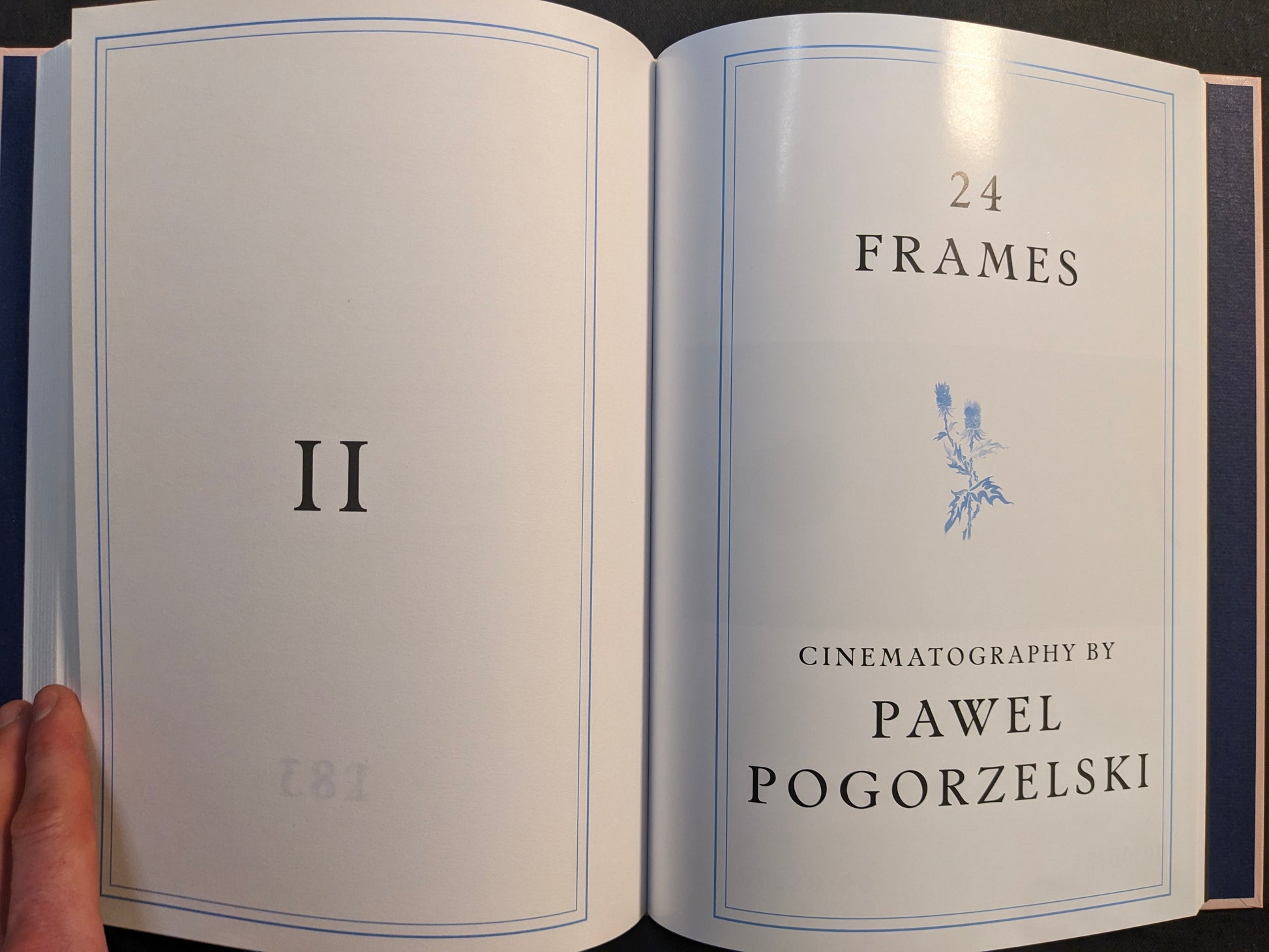 Section title spread in the Midsommar screenplay book reading “Frames” with cinematography credit to Pawel Pogorzelski.