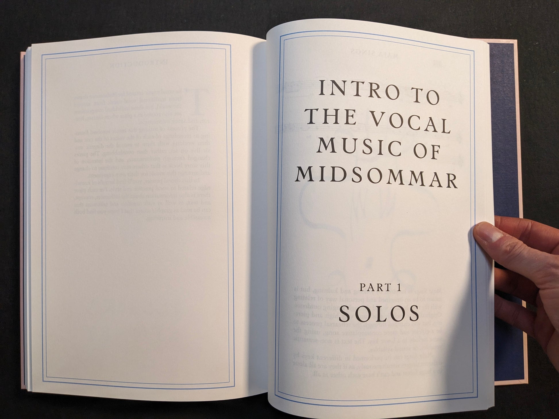 Title spread introducing the vocal music of Midsommar, focused on solo parts.