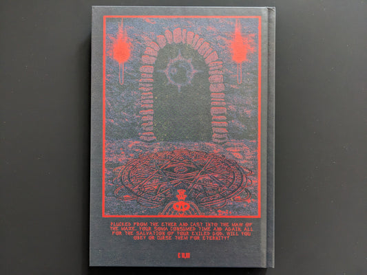 Back cover of Mock Soul: Maze Devil Pilgrimage with an occult maze design and red sigils.