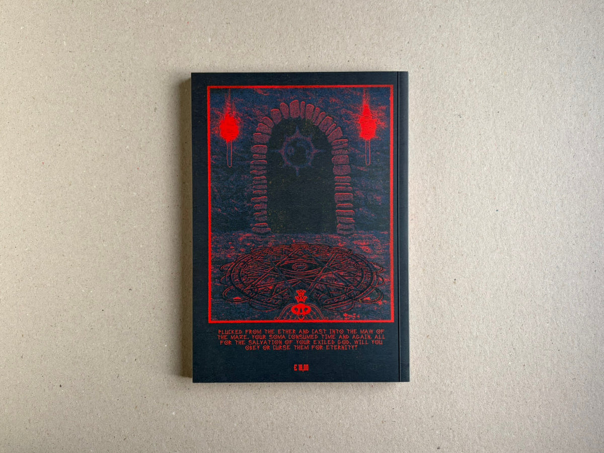Back cover of Mock Soul "maze devil pilgrimage" softcover, shown flat on a neutral background.
