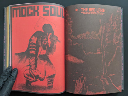 Graphic sequence from Mock Soul: Maze Devil Pilgrimage depicting ritual sacrifice and demonic forms in red and black tones.