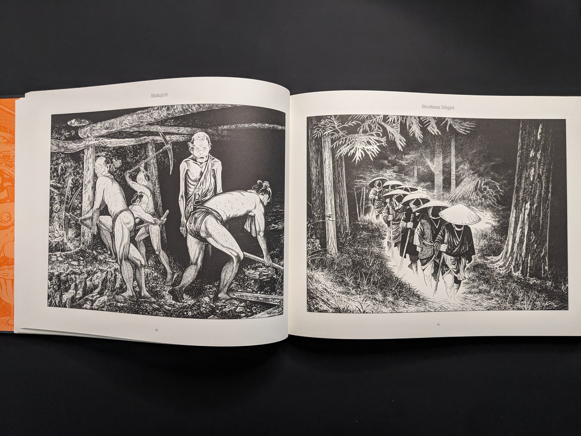 Double page with yokai Shutendoji and samurai procession (daimyo)