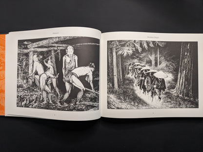 Double page with yokai Shutendoji and samurai procession (daimyo)