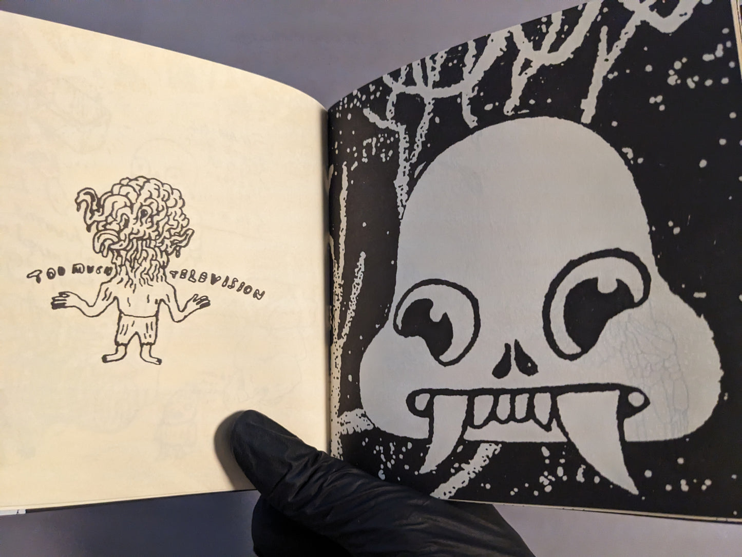Interior illustration page with surreal character sketches from Multiforce Shit