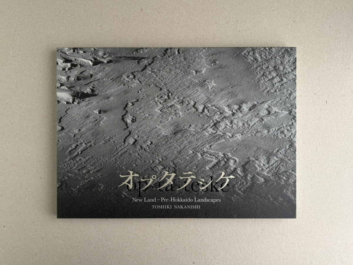 Front cover of New Land: Pre-Hokkaido Landscapes by Toshiki Nakanishi, showing a textured black-and-grey landscape image with the title printed near the bottom.