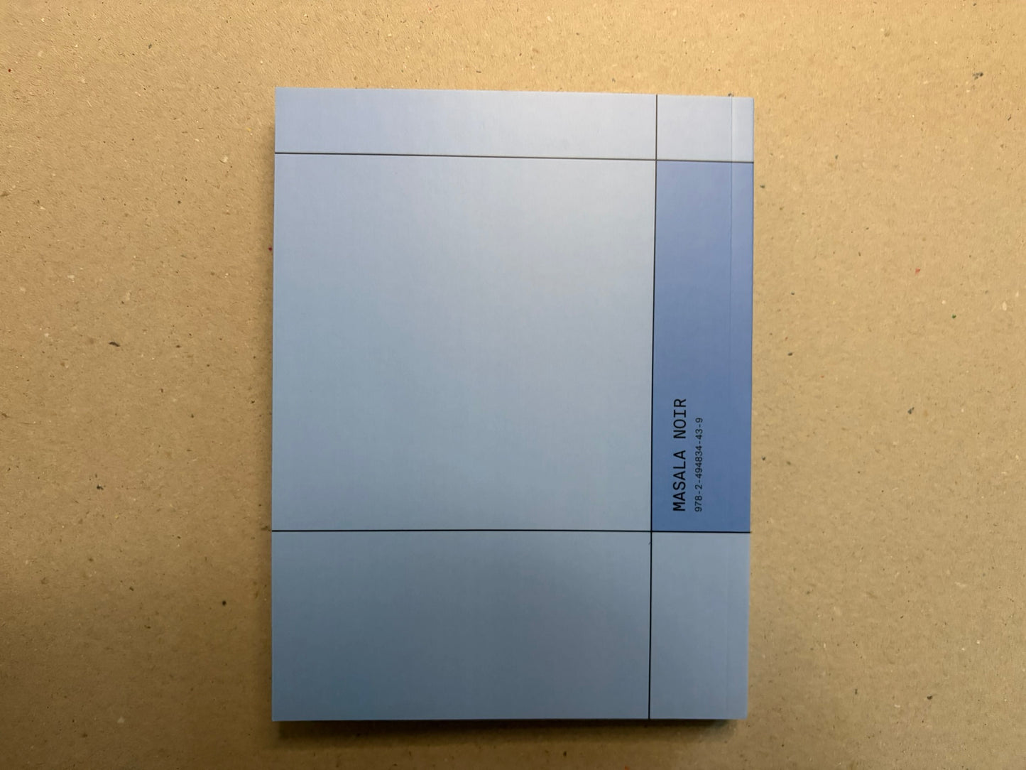 Back cover of the book, showing the same pale blue geometric design and Masala Noir imprint.