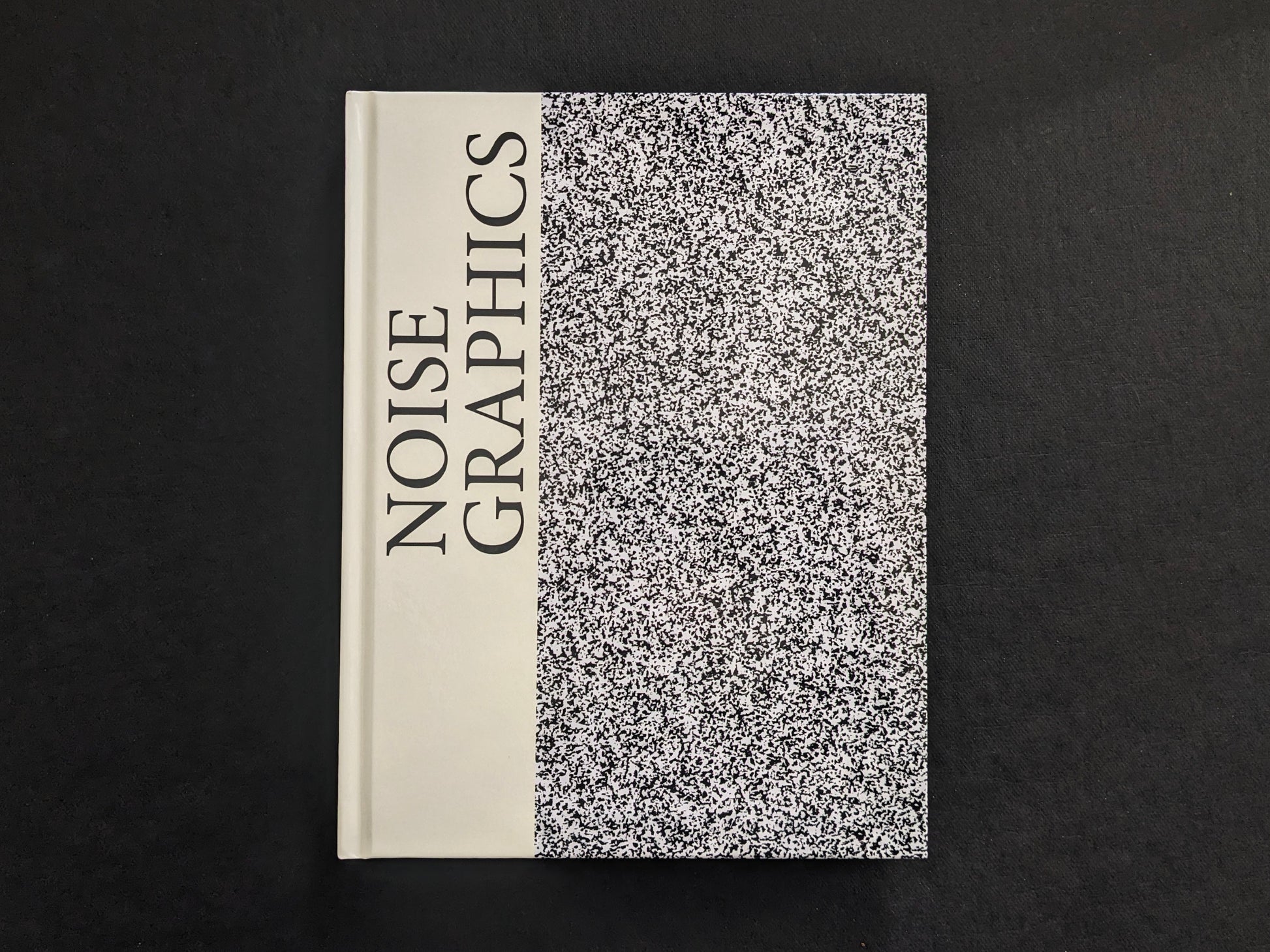 Noise Graphics 1980–1990 book cover with NOISE GRAPHICS title on a cream strip and a static-like black-and-white pattern.