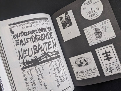 Interior spread with xeroxed layouts and mail-order zine materials.