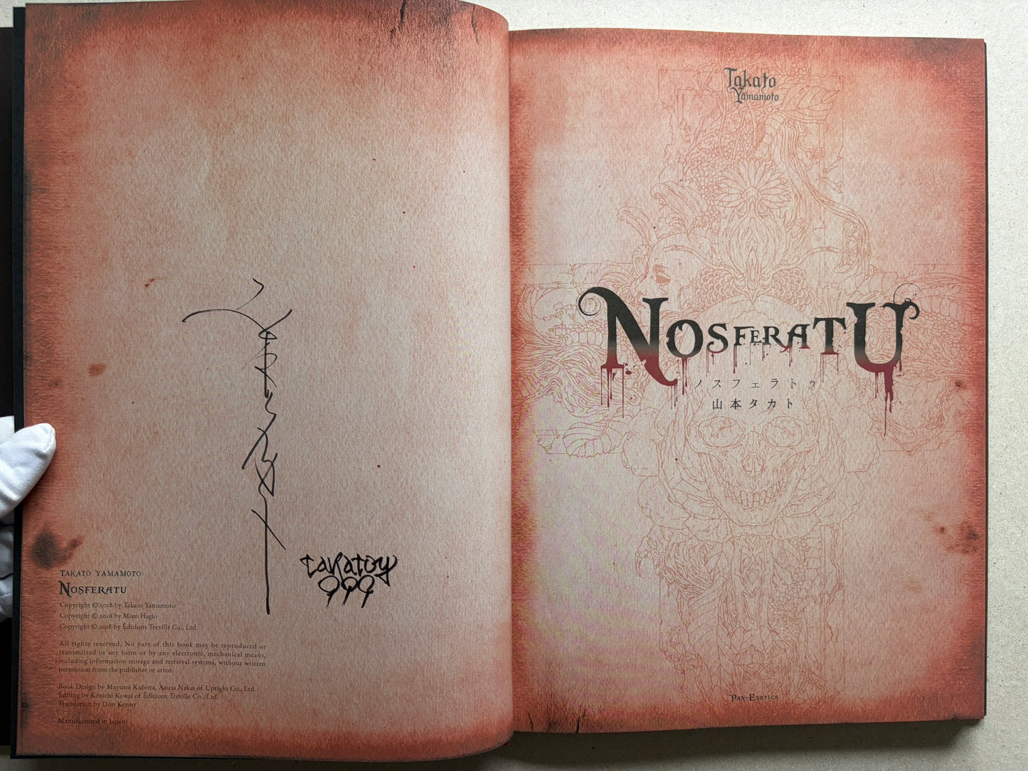 NOSFERATU by Takato Yamamoto, signed title page spread with the artist’s signature visible.