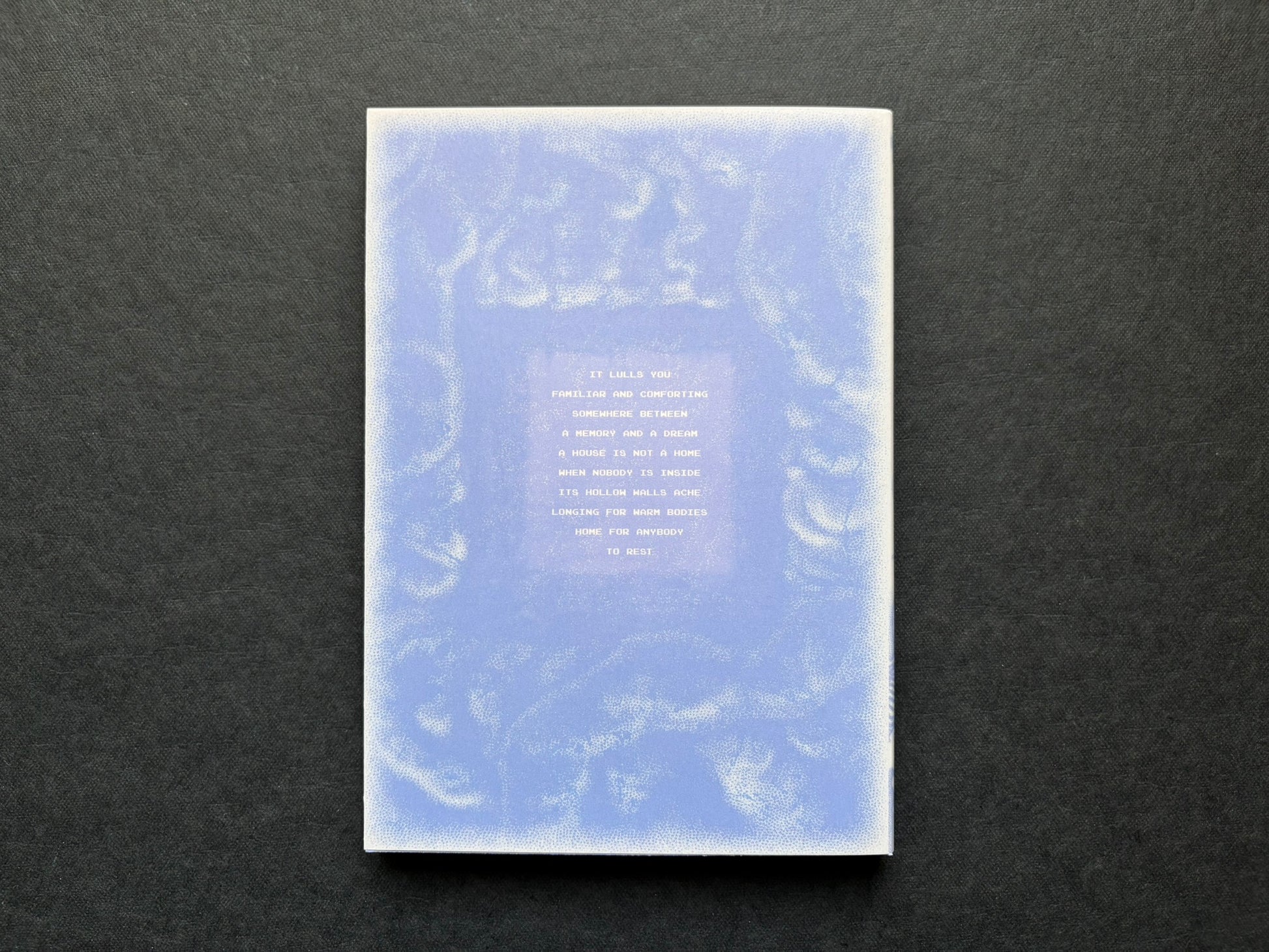 Back cover of Nostalgia Nest - The Salamander King, with pale blue text on a translucent printed jacket