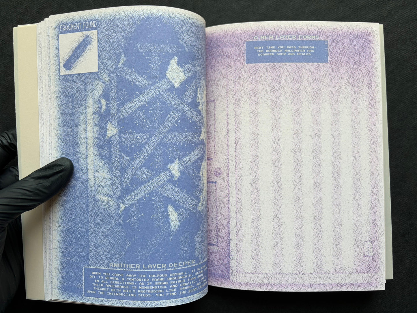 Interior spread of Nostalgia Nest - The Salamander King with the headings 'Fragment Found' and 'A New Layer Forms'