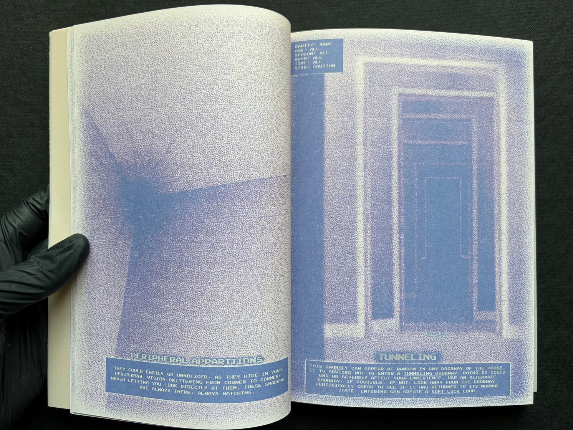 Interior spread of Nostalgia Nest - The Salamander King with the headings 'Peripheral Apparitions' and 'Tunneling'