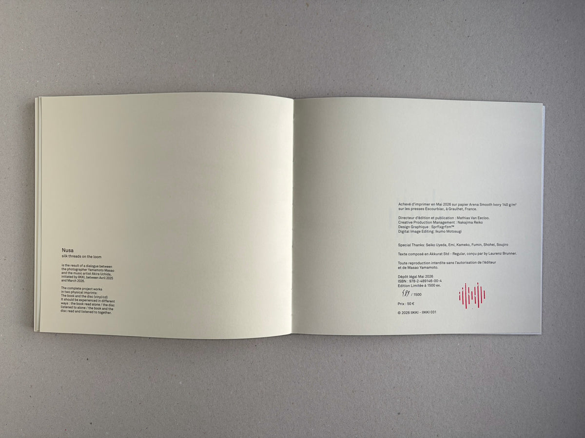 Nusa by Masao Yamamoto, colophon spread with publication details