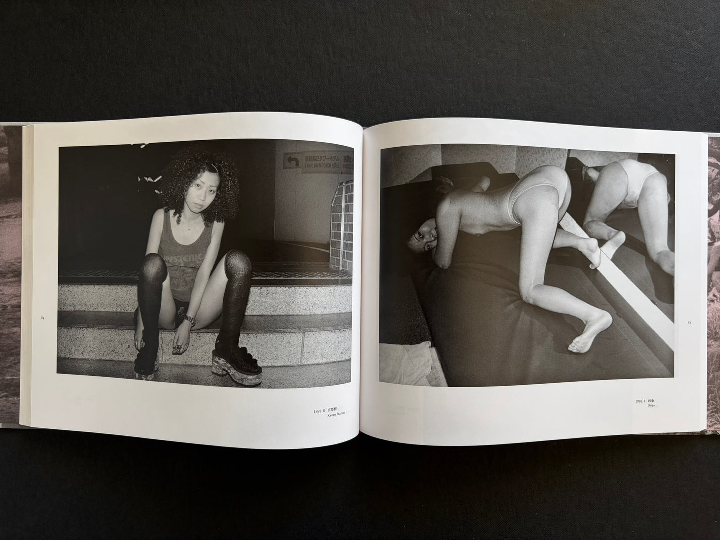 Interior spread with a seated night portrait and an intimate interior photograph in black and white.