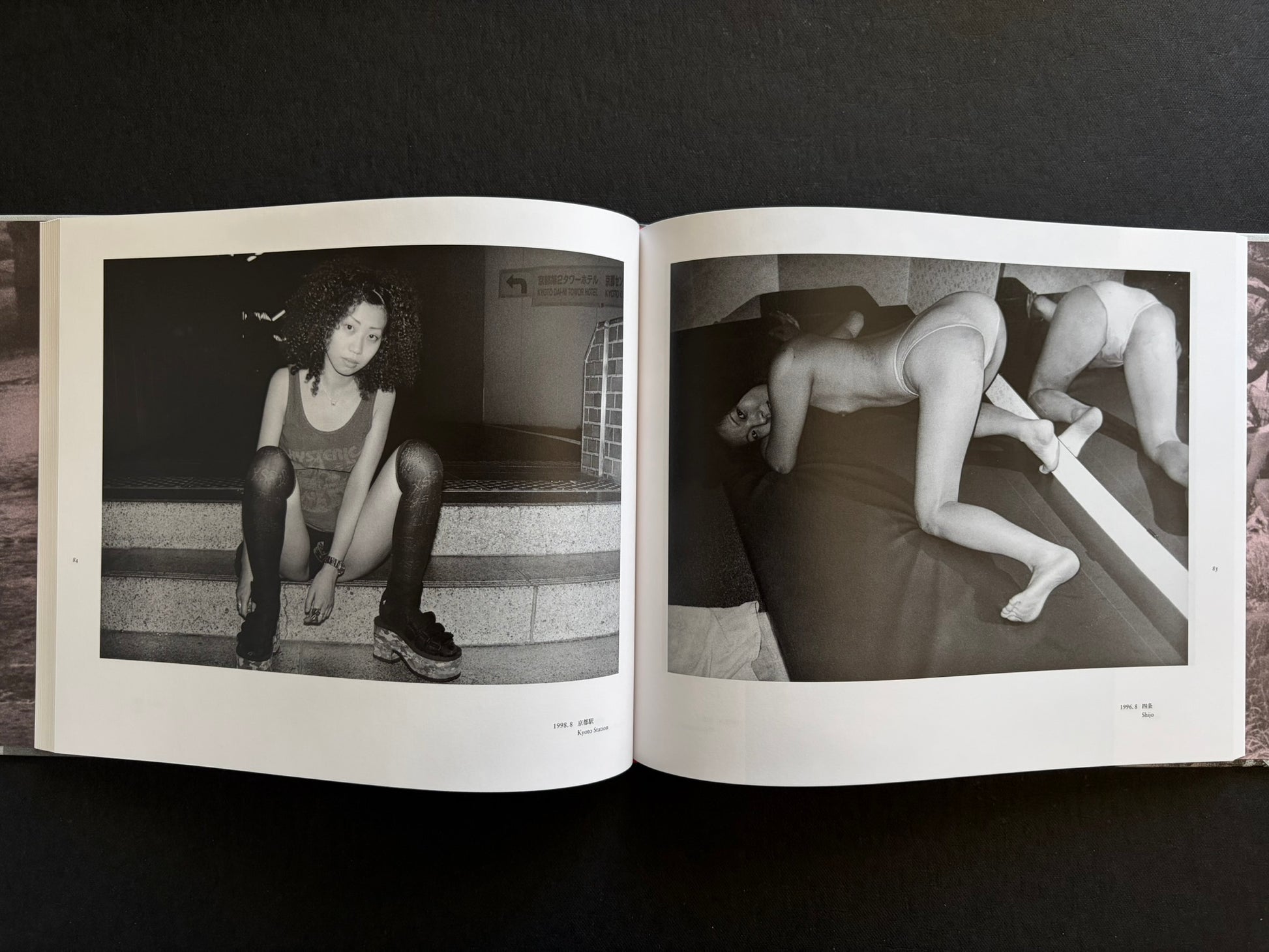 Interior spread with a seated night portrait and an intimate interior photograph in black and white.