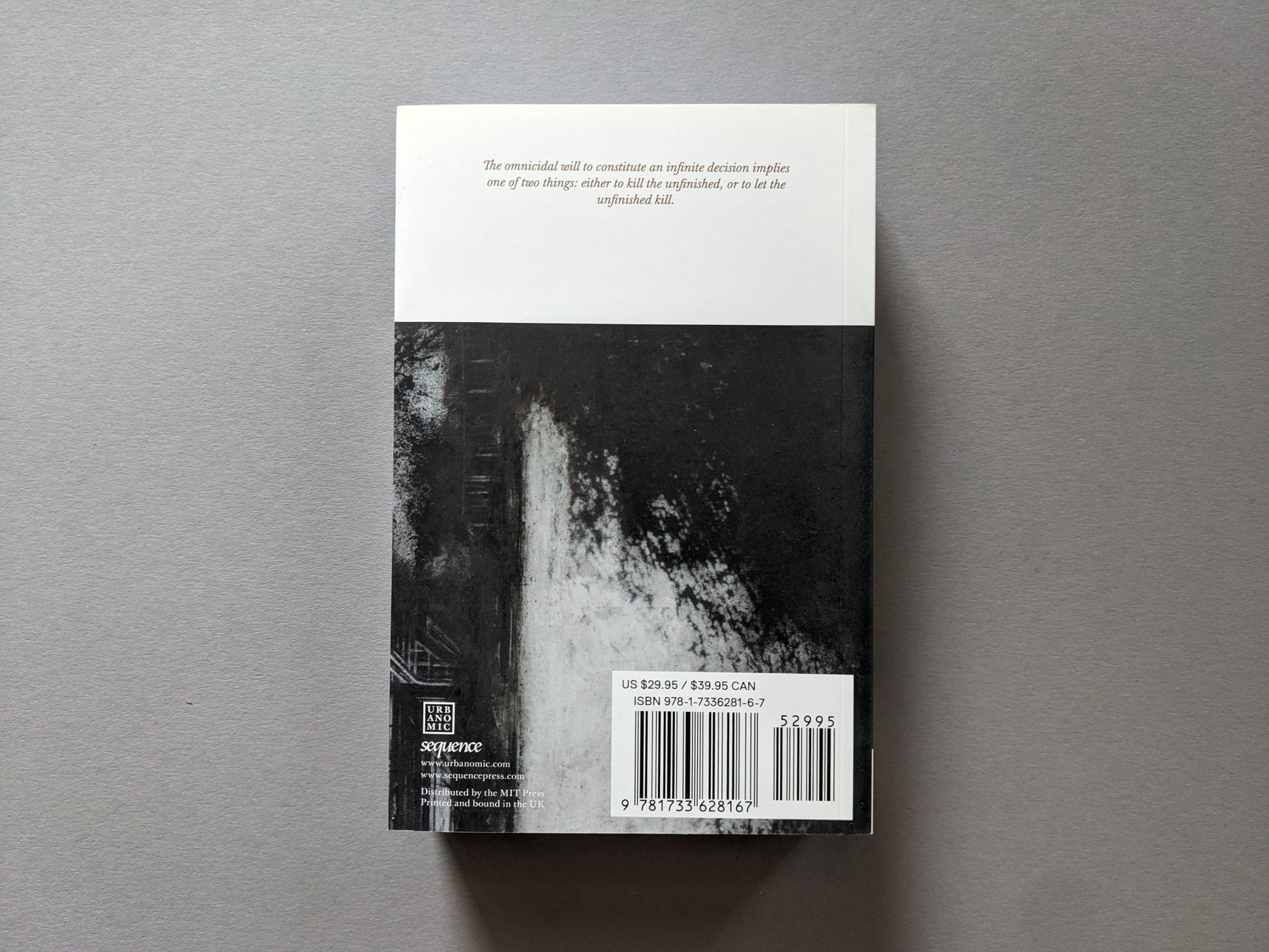 Back cover of Omnicide II showing publisher details and a quote about the omnicidal will.