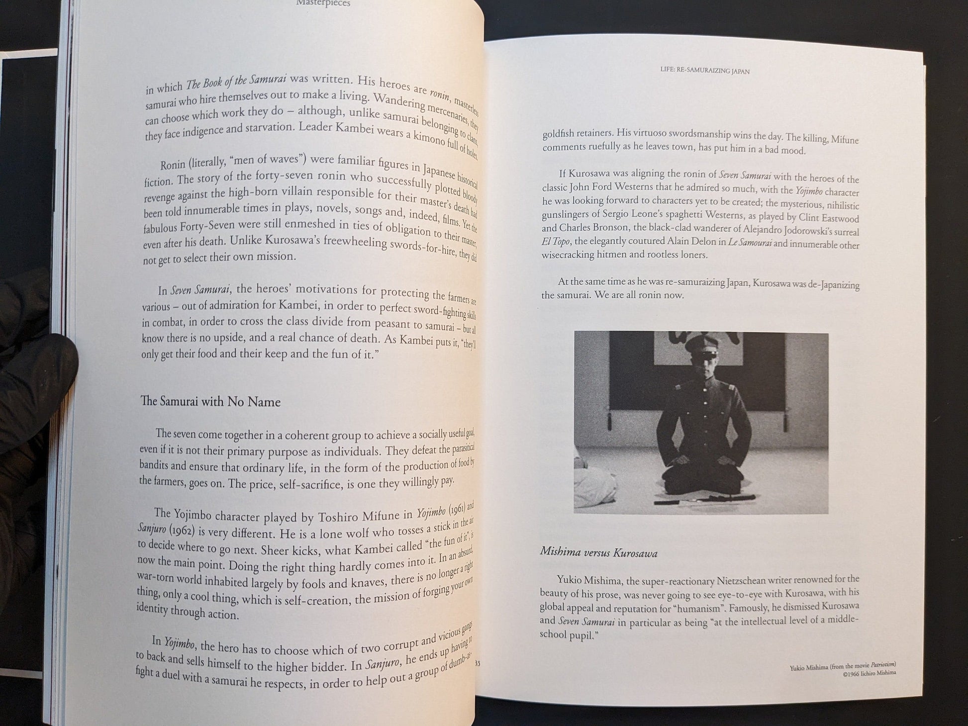 Interior essay spread from “On Kurosawa,” mixing text with a small monochrome image.