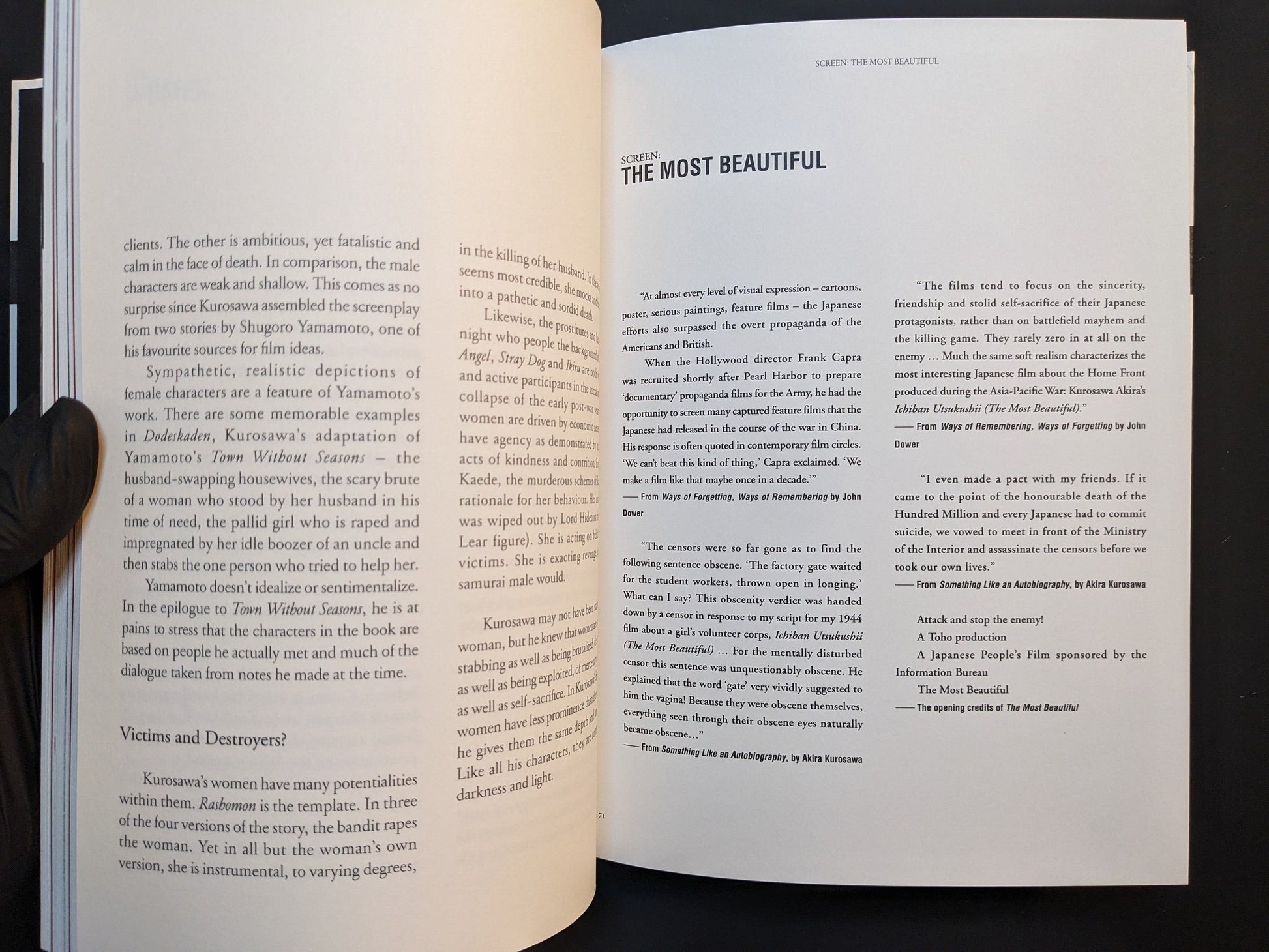Essay spread “The Most Beautiful” from Peter Tasker’s “On Kurosawa.”
