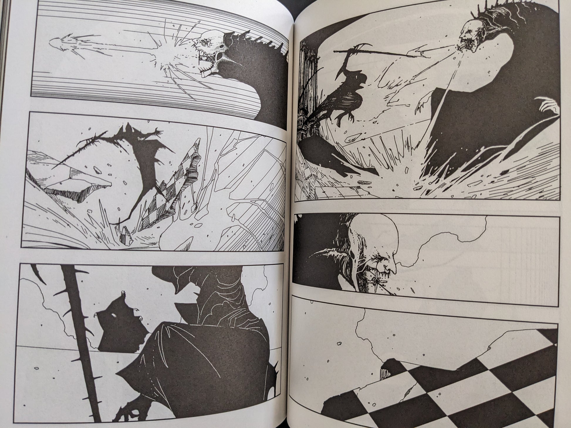 Action sequence in 'Parasite Moon Orchestra' featuring violent confrontation between surreal characters.
