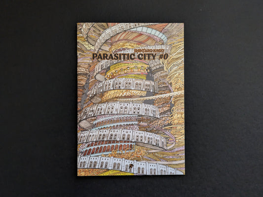 Front cover of "Parasitic City #0.1" by Shintaro Kago, featuring intricate dystopian architecture and the title.