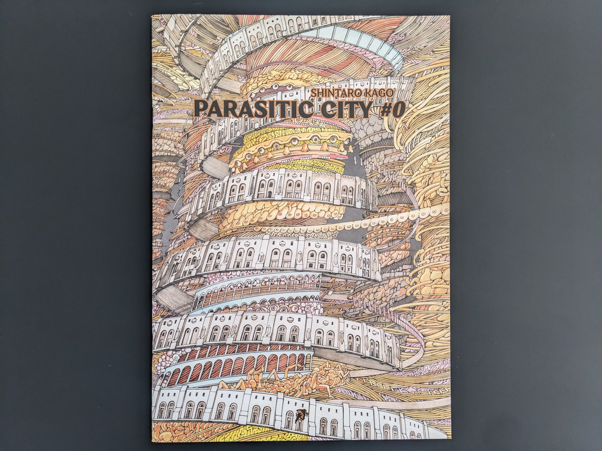 Front cover of "Parasitic City #0.1" by Shintaro Kago, featuring intricate dystopian architecture and the title.