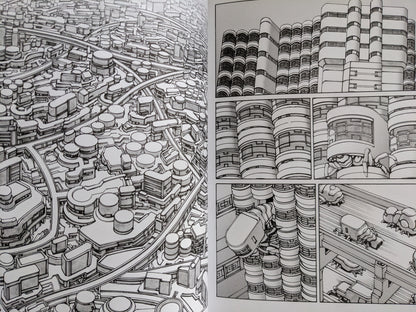 Highly detailed dystopian cityscape depicting futuristic architecture and mechanical parasites integrated into urban life