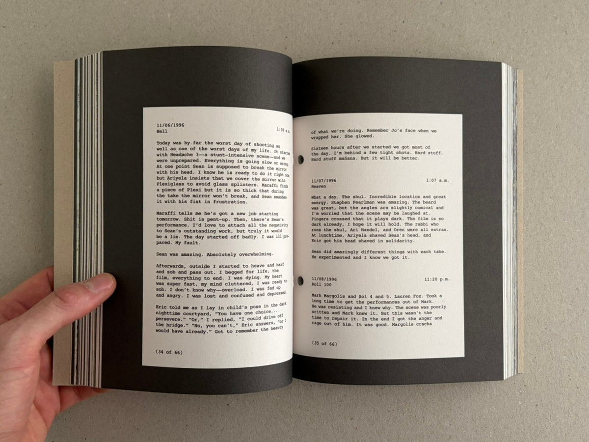 Open spread from Pi: The Guerilla Diaries with a black-and-white portrait collage and a page of graphic text.