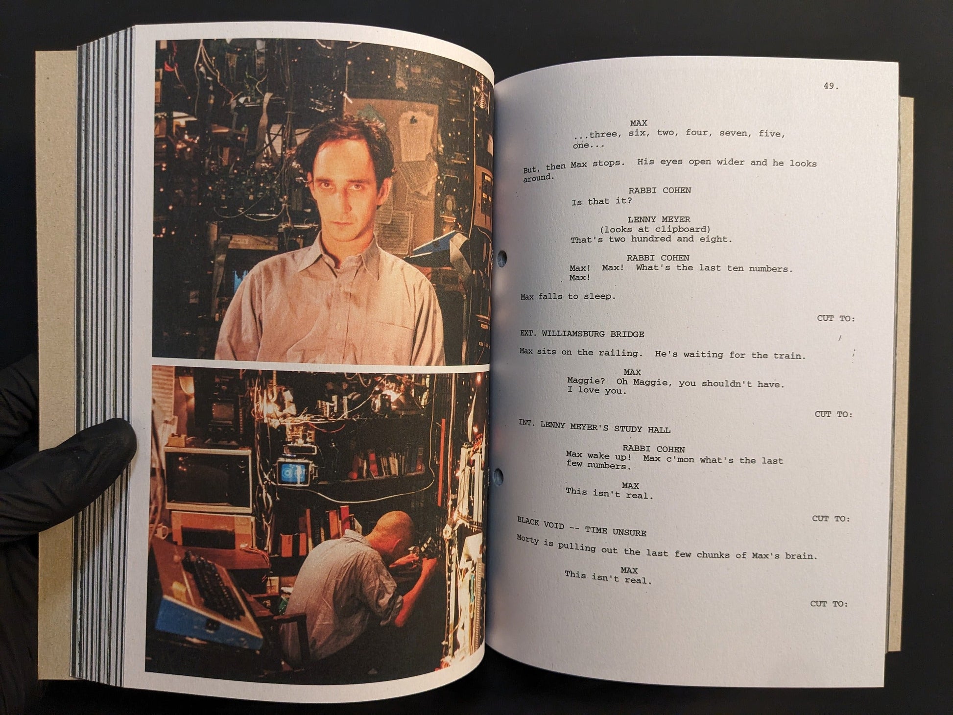 Spread from Pi: The Guerilla Diaries showing production notes and behind-the-scenes color photos.