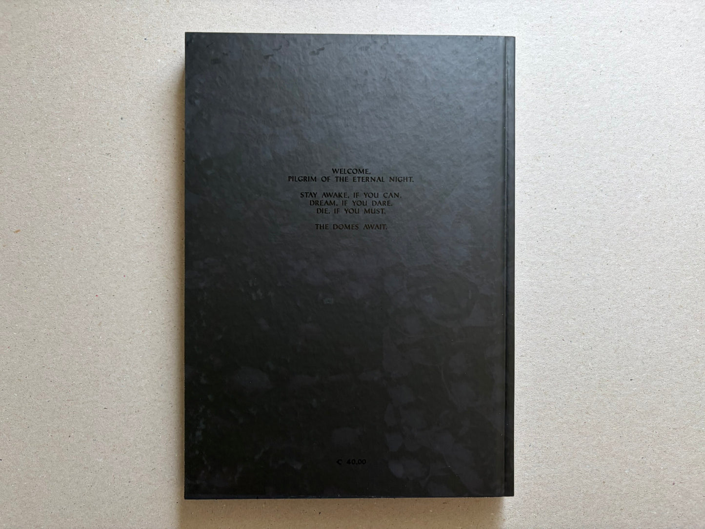 Back cover of Pilgrims of the Murk Dome, with a short centered blurb on a black background