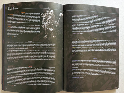 Open spread of horror entries, including Outcast, Abyssal, Martyr, Shattered, Extinct, Mirage, Halfmorph, and Limbo