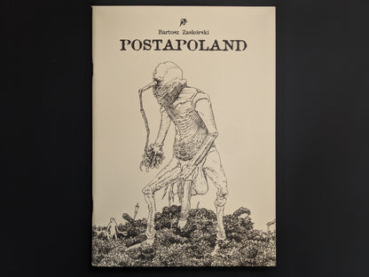 Cover of Postapoland by Bartosz Zaskòrski featuring a black-and-white line drawing of a grotesque humanoid mutant.