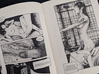Interior page of Rattling City #1 showing explicit erotic scene and detailed line art