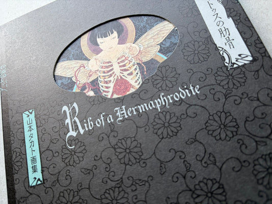 Rib of a Hermaphrodite by Takato Yamamoto, close-up of the front cover showing the title, oval illustration, and Japanese subtitle.