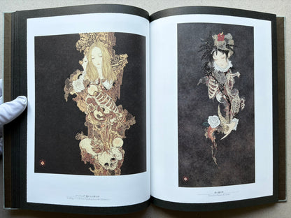 Rib of a Hermaphrodite by Takato Yamamoto, interior spread with two full-page character illustrations on dark backgrounds.