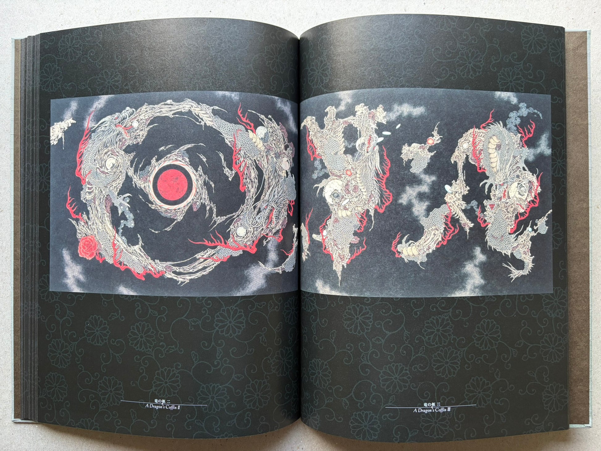Rib of a Hermaphrodite by Takato Yamamoto, interior spread with a circular composition on the left and a vertical figure on the right.