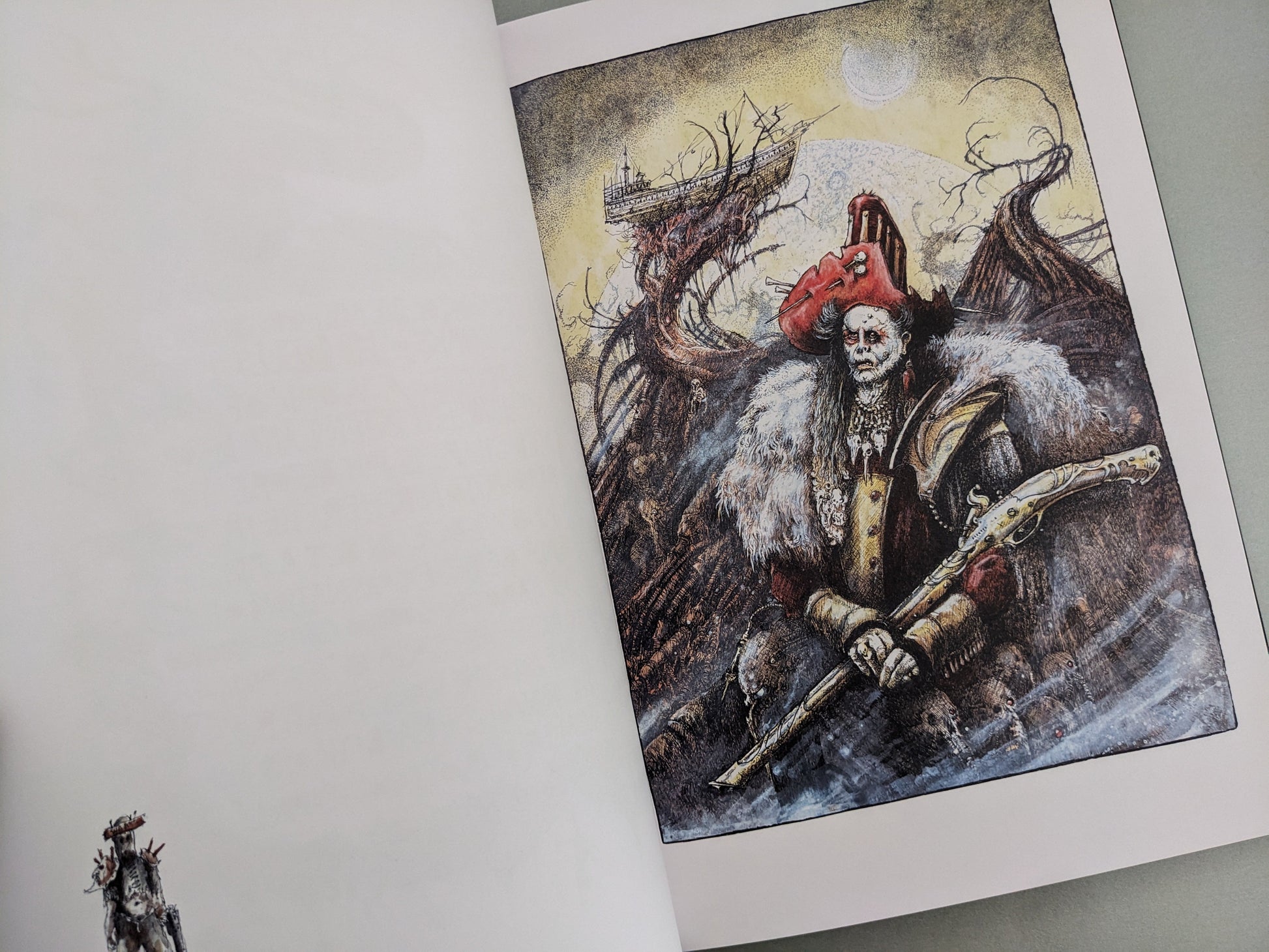 Dark forest scene with a pirate-like figure holding a musket