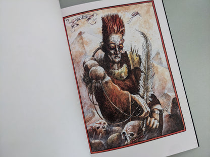 Dark fantasy character with quill and skulls – John Blanche illustration