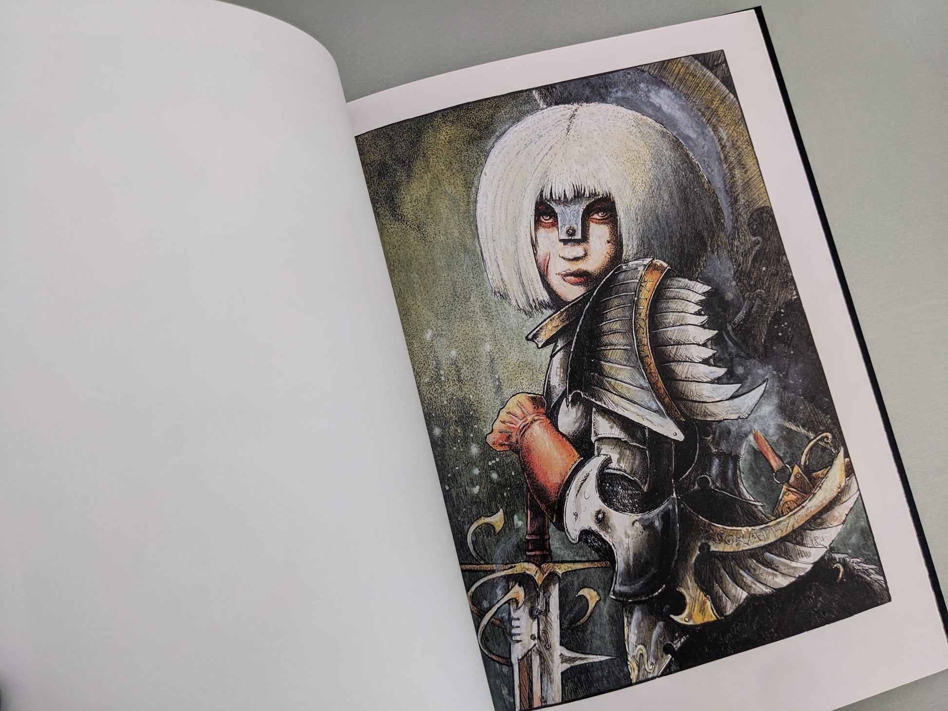 Portrait of a young warrior with armor – John Blanche artwork from Scions of Voodoo