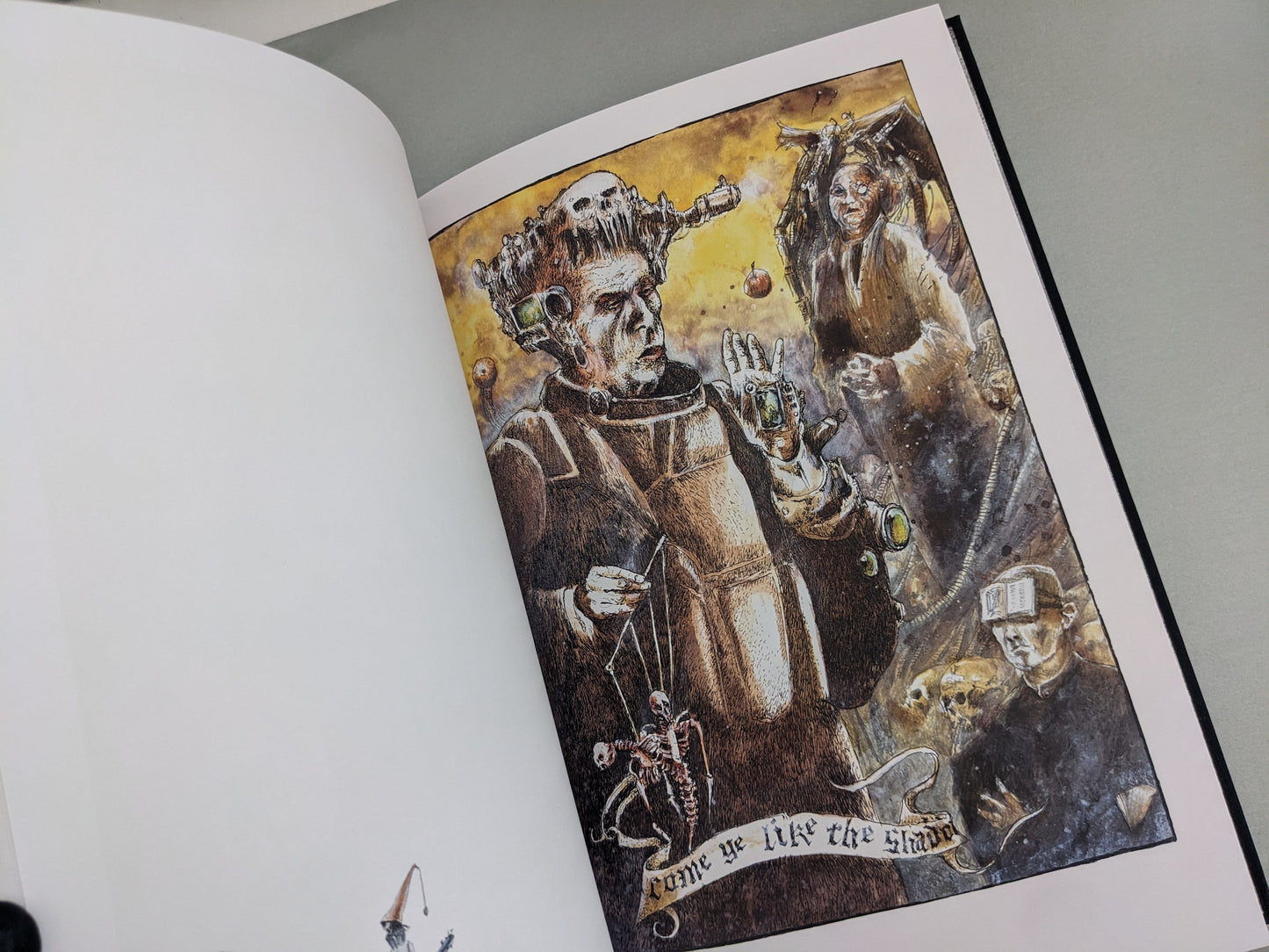 Surreal scene with mechanical elements and mysterious figures – Scions of Voodoo by John Blanche