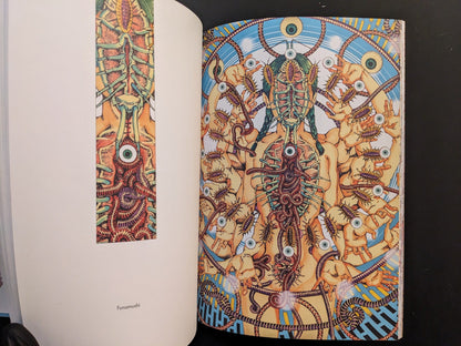 Plate titled “Funamushi”, with a dense biomorphic pattern of eyes and segmented forms.