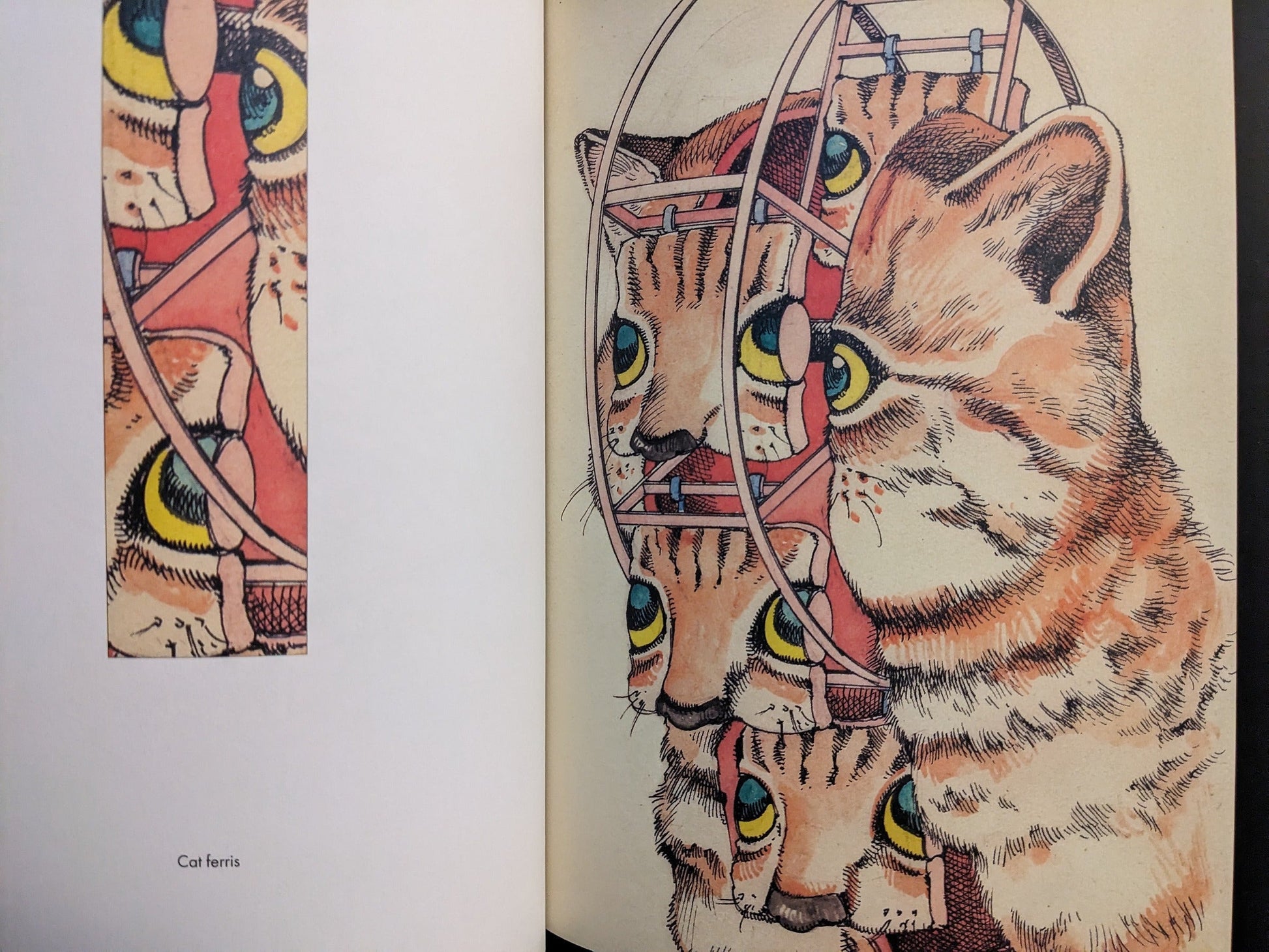 Plate “Cat Fetis”: cat portrait multiplied within a circular rig, from Shintaro Kago’s Artbook Vol. 2.