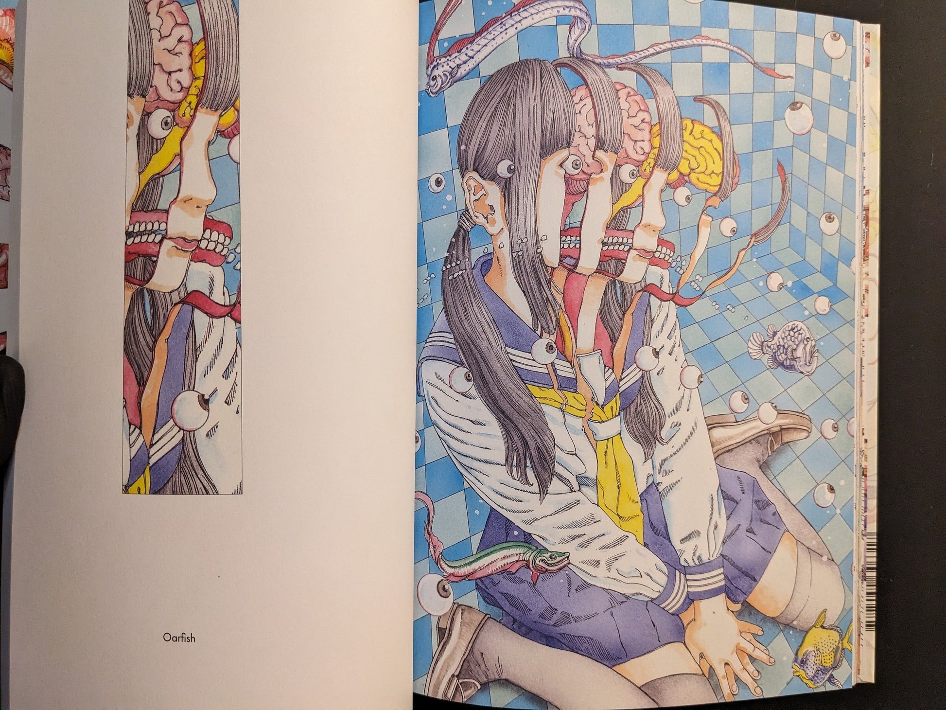 Plate “Oarfish”: underwater scene with segmented head and floating eyes, from Kago’s Artbook Vol. 2.