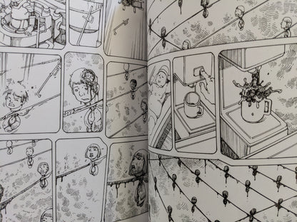 Sequence of floating heads connected to tubing systems and grotesque organic machines