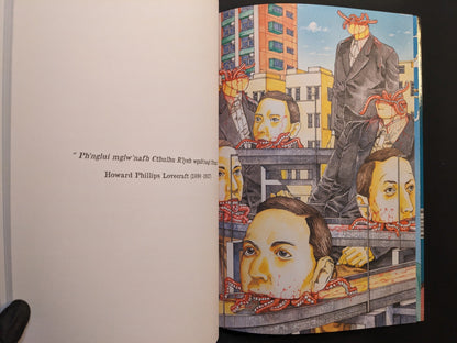H. P. Lovecraft depicted with multiplying heads and tentacular forms, opposite the quote.