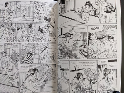 Action-packed manga panel featuring sisters under siege inside the castle