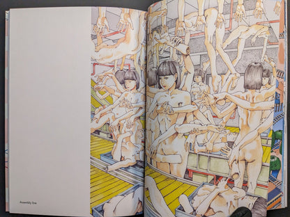 Interior spread from Shintaro Kago Artbook Vol. 1, dense factory collage of mannequin-like figures and hands