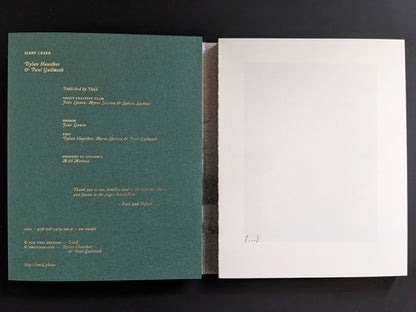 Colophon and ISBN page for the second print of “Sleep Creek” — Void photobook.