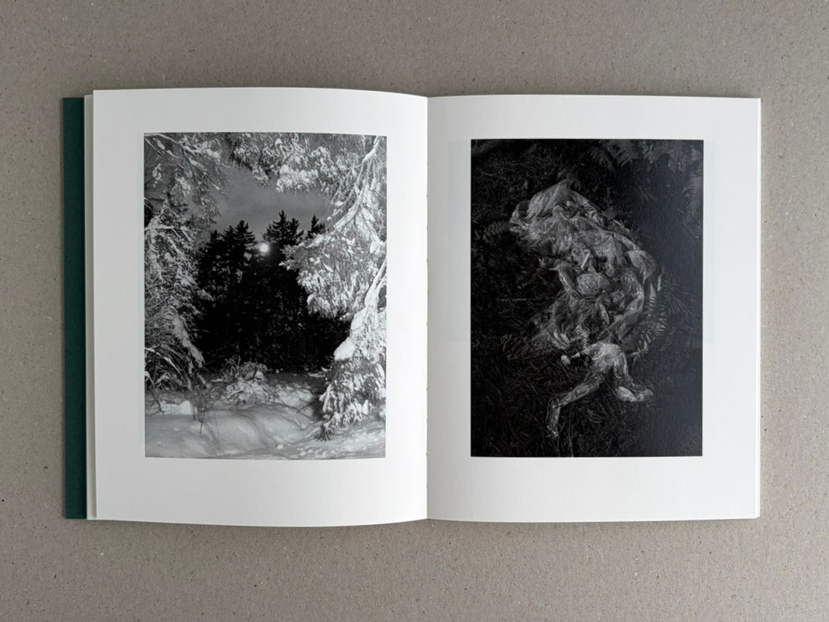 Open spread of Sleep Creek by Dylan Hausthor & Pia Paulina Guilmoth, showing two black-and-white photographs on white pages.